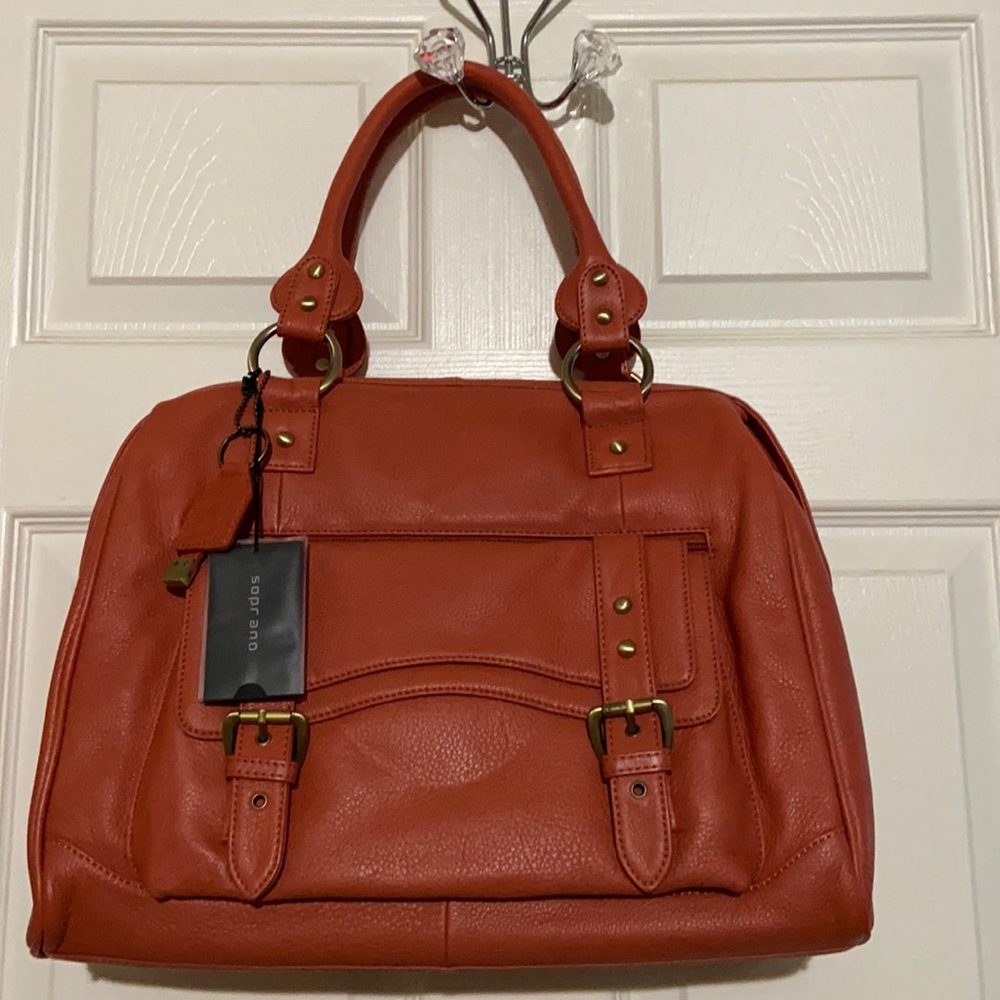 Soprano Ladies Pebble Leather Purse Handbag Satchel Burnt Orange  and Dust Bag